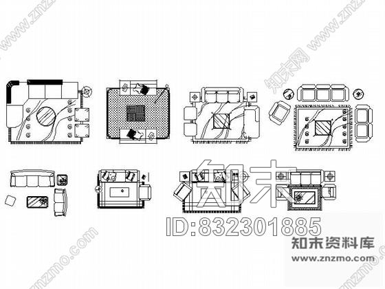 图块/节点时尚沙发CAD图块下载cad施工图下载【ID:832301885】