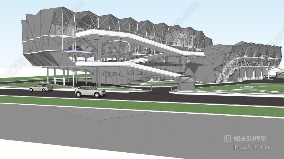 现代停车楼SU模型下载【ID:442136150】