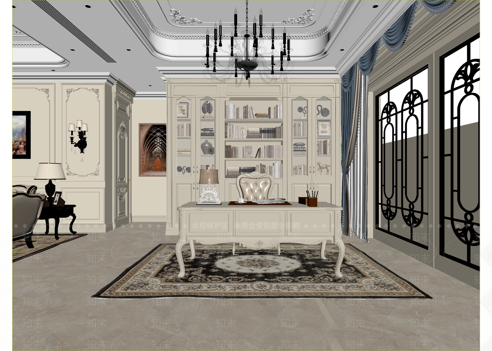 美式书房3D模型下载【ID:1215157924】