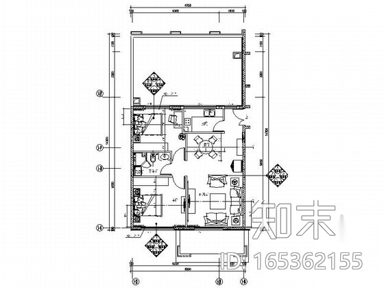 [北京]国际公寓现代二居室室内装修图cad施工图下载【ID:165362155】