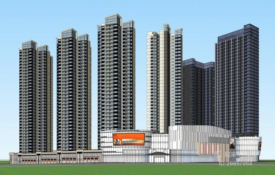 现代小区建筑SU模型下载【ID:26657064】
