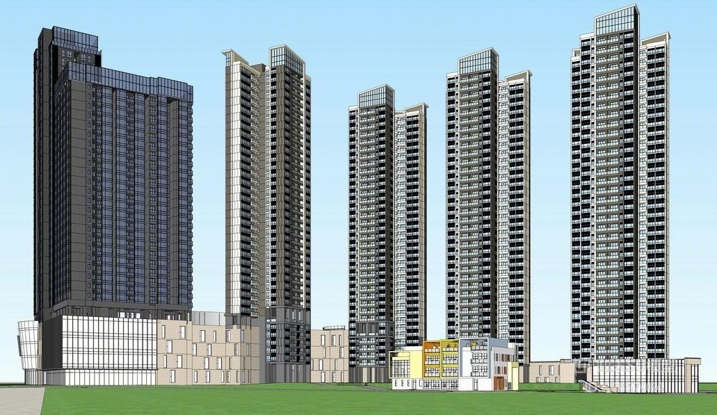 现代小区建筑SU模型下载【ID:26657064】
