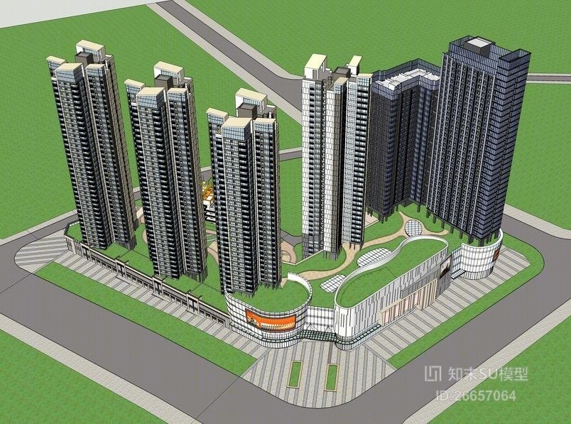 现代小区建筑SU模型下载【ID:26657064】
