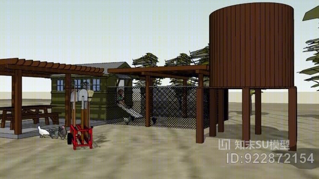 鸡笼，带保护盖和露台SU模型下载【ID:922872154】