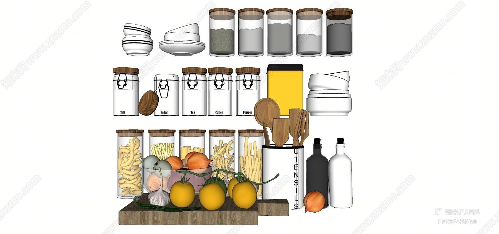 现代厨房调味品摆件组合饰品SU模型下载【ID:932439259】