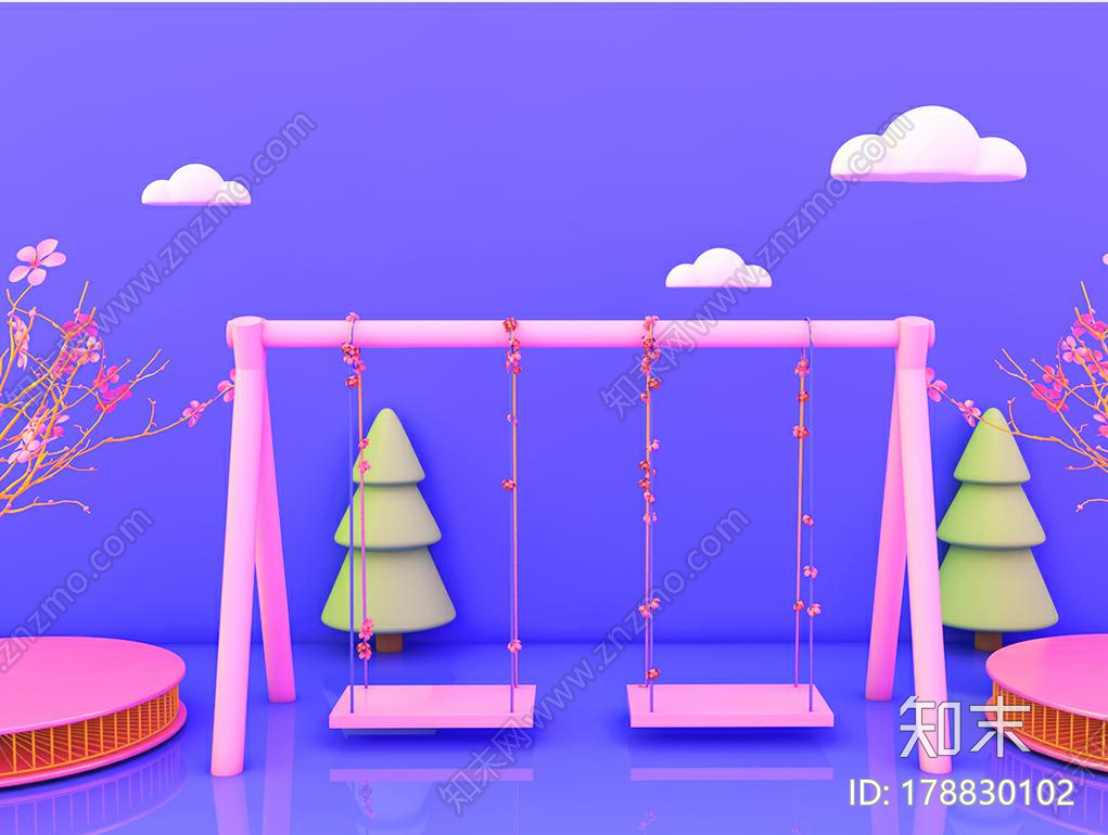 粉色秋千CG模型下载【ID:178830102】