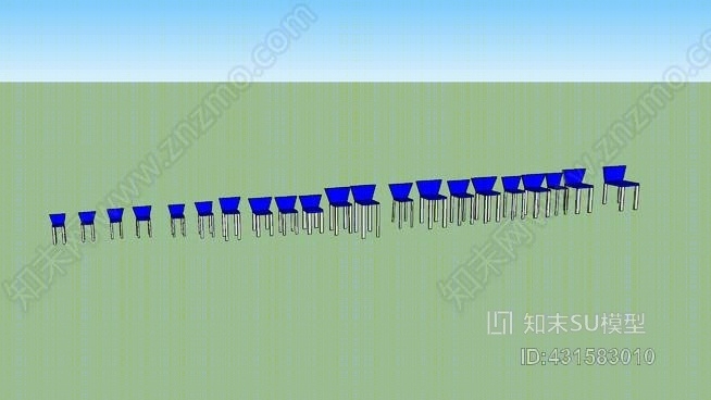 蓝色教室椅SU模型下载【ID:431583010】