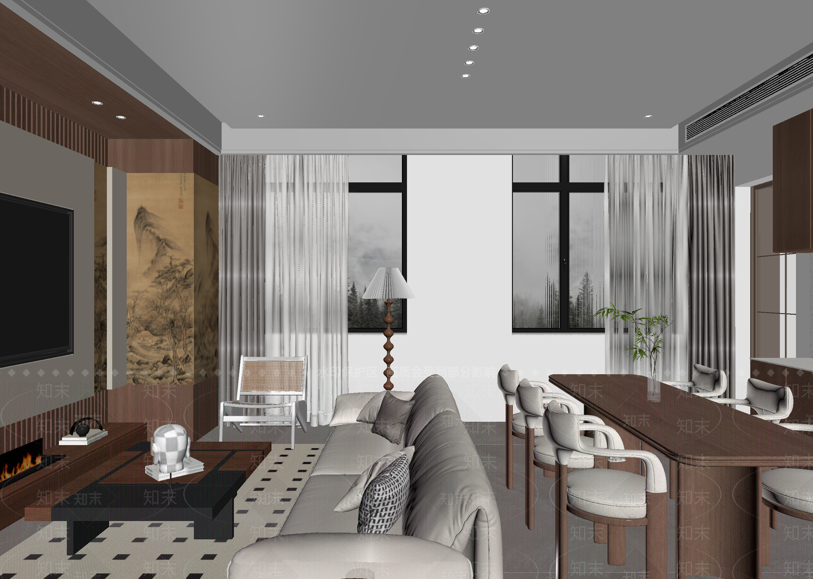 新中式客餐厅3D模型下载【ID:1215183956】