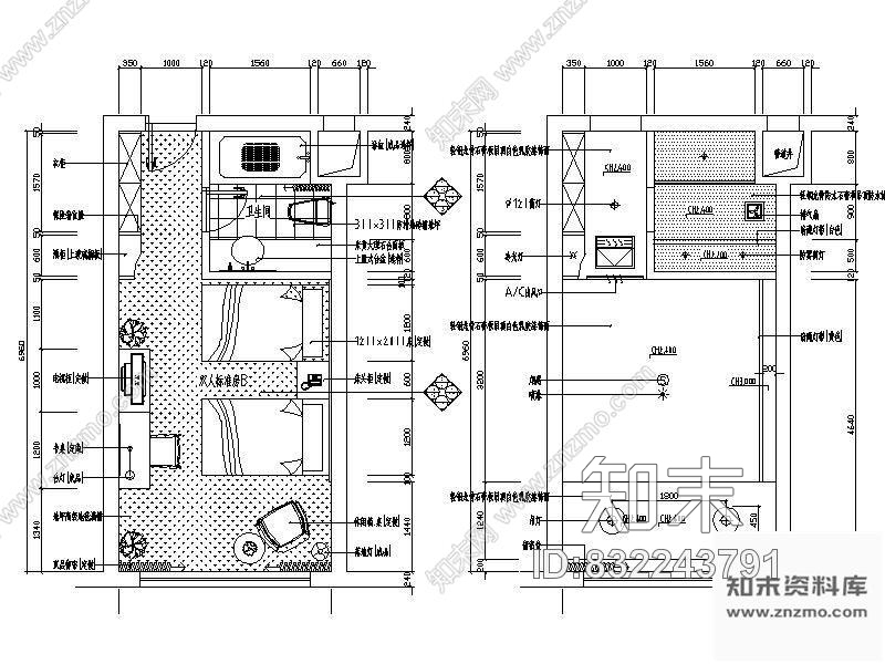 图块/节点酒店双人标房装修详图cad施工图下载【ID:832243791】