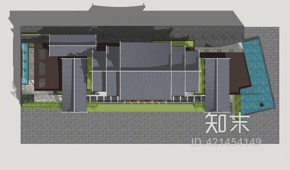 新中式民宿建筑SU模型下载【ID:421454149】