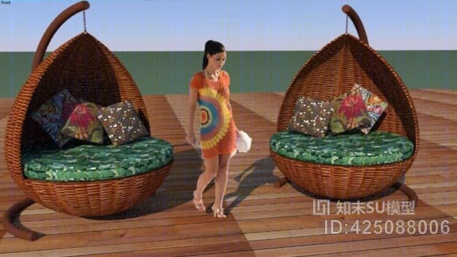 藤藤户外椅藤椅吊椅SU模型下载【ID:425088006】