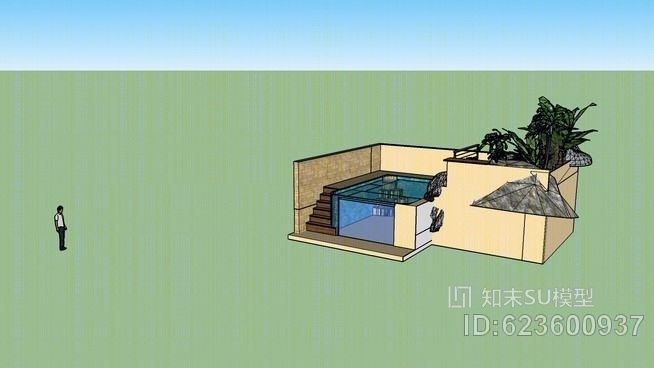 瀑布游泳池SU模型下载【ID:623600937】