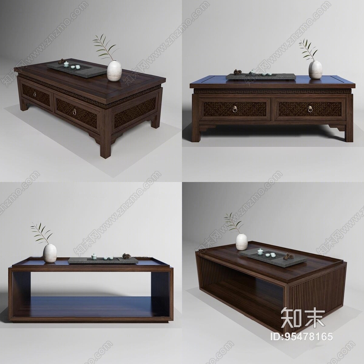 新中式实木茶几茶台3D模型下载【ID:95478165】