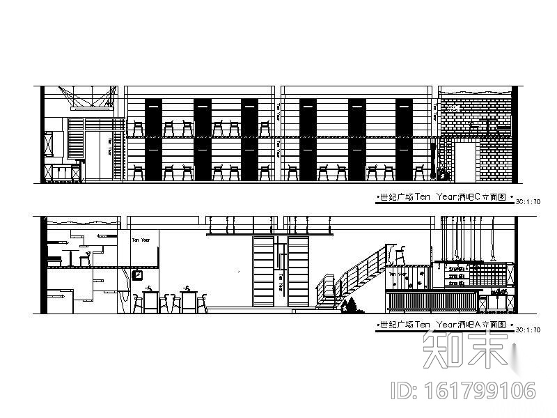 某现代酒吧施工图cad施工图下载【ID:161799106】
