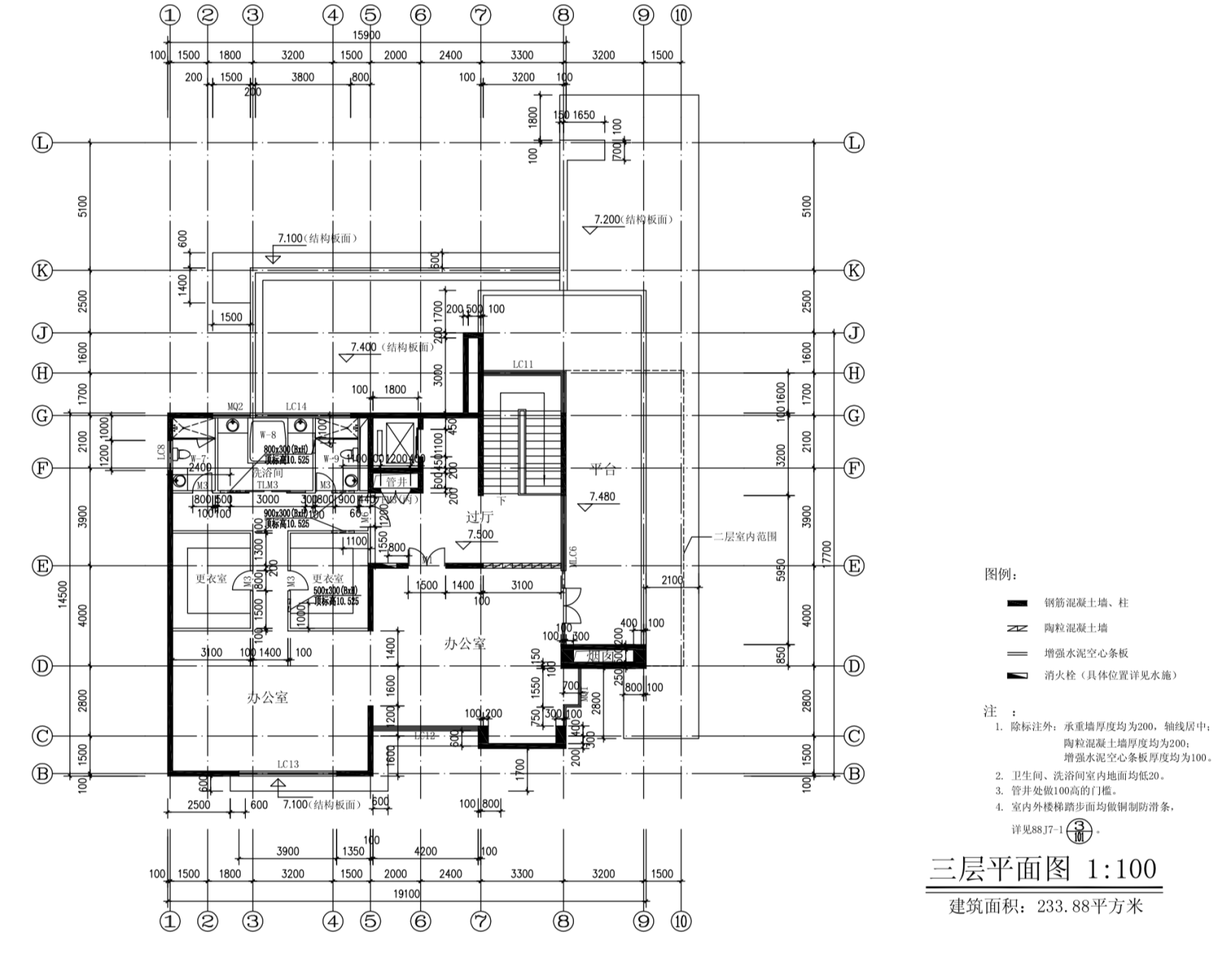 某三层别墅建筑施工图(含CAD、效果图)cad施工图下载【ID:149888146】