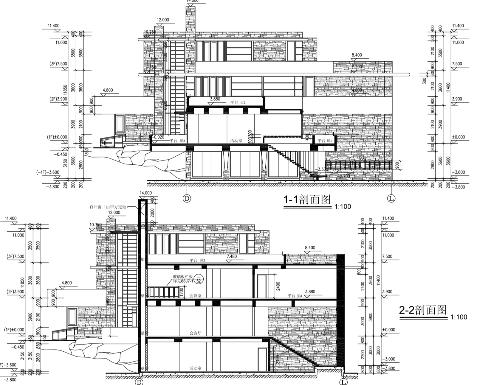 某三层别墅建筑施工图(含CAD、效果图)cad施工图下载【ID:149888146】