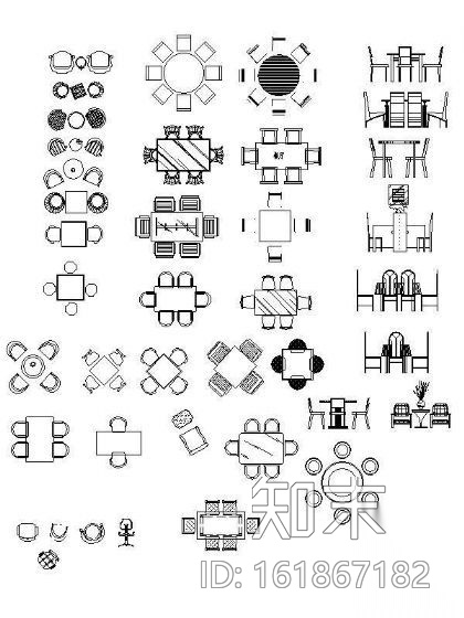 餐桌平面图块施工图下载【ID:161867182】