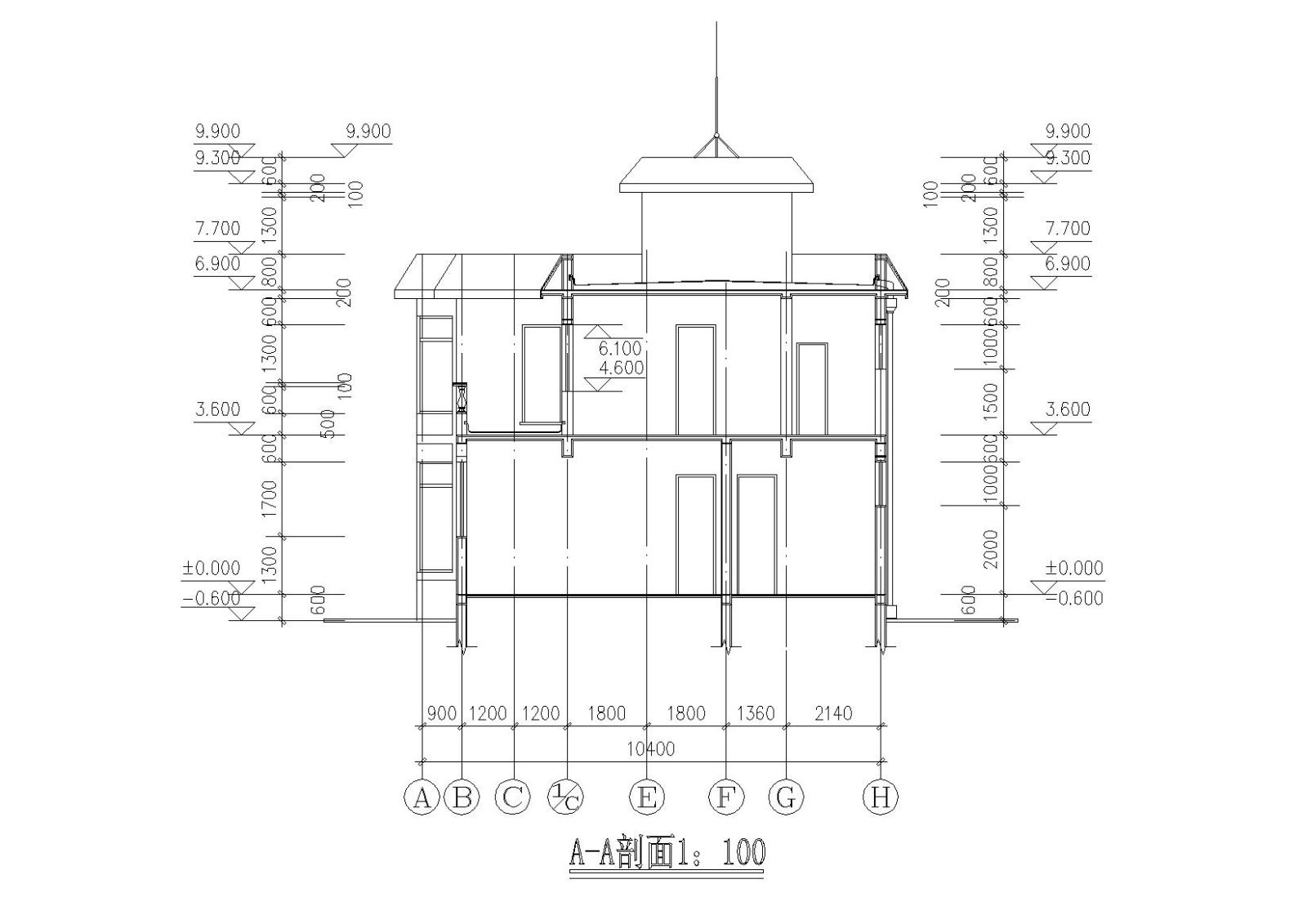 二层阁楼内庭小户型别墅建筑施工图cad施工图下载【ID:149894161】