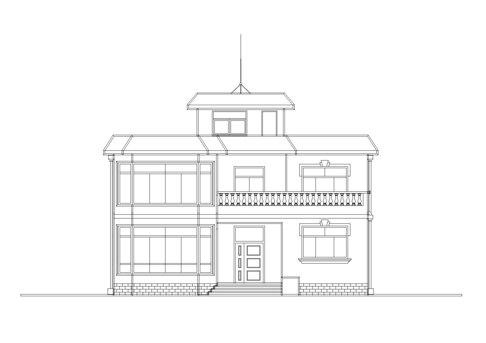 二层阁楼内庭小户型别墅建筑施工图cad施工图下载【ID:149894161】