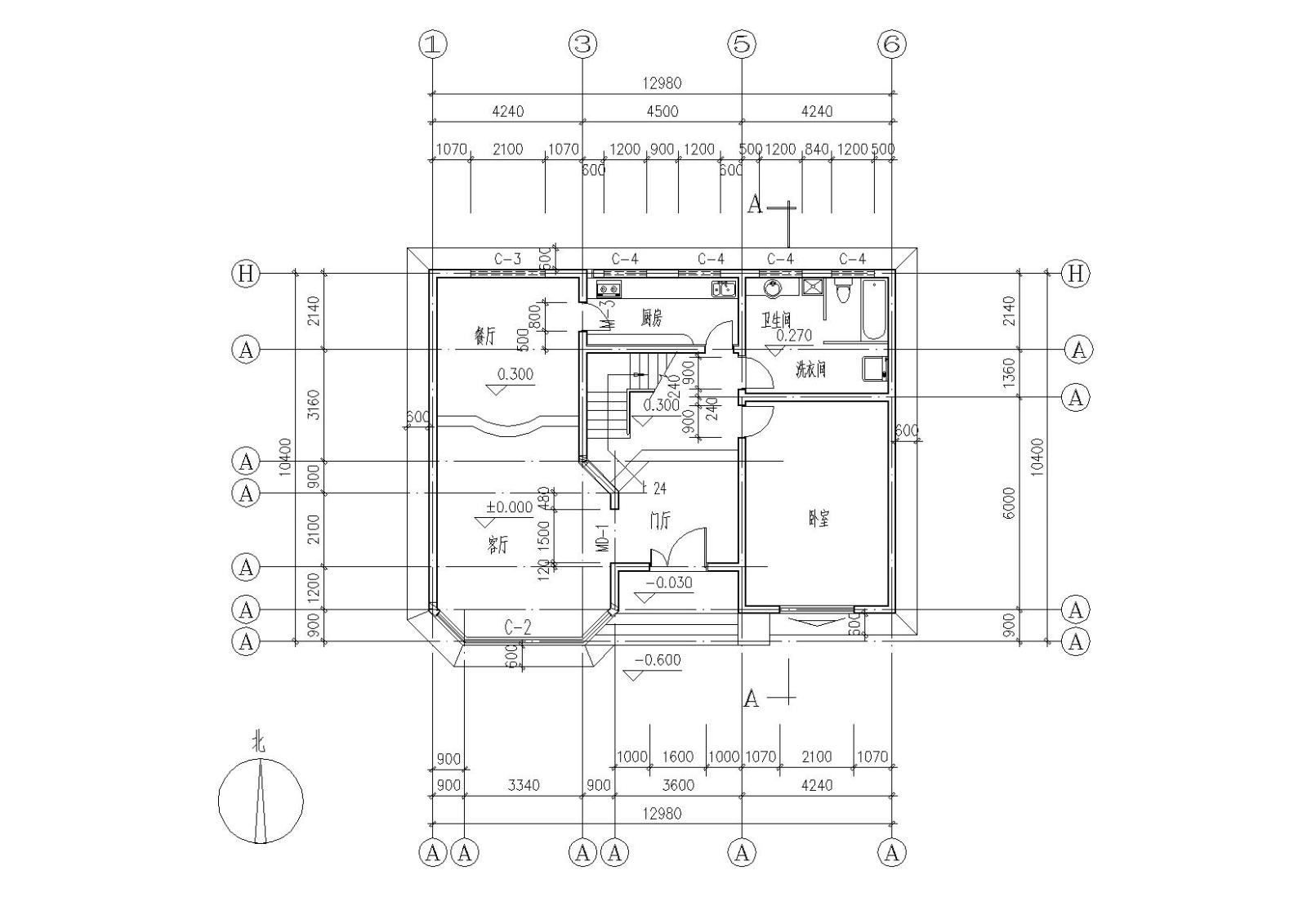 二层阁楼内庭小户型别墅建筑施工图cad施工图下载【ID:149894161】