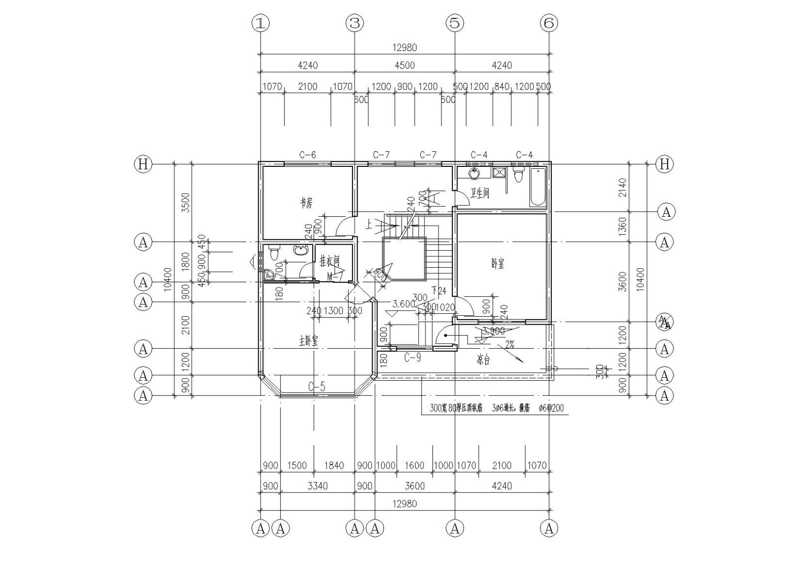 二层阁楼内庭小户型别墅建筑施工图cad施工图下载【ID:149894161】