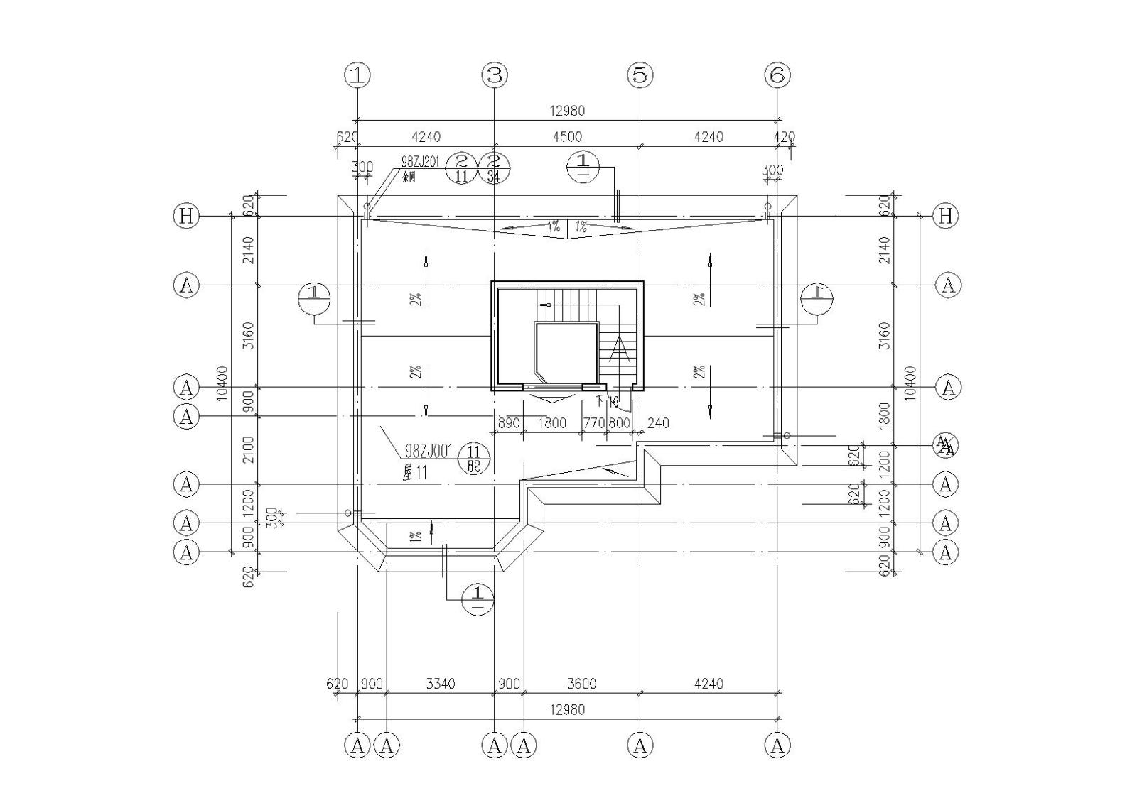 二层阁楼内庭小户型别墅建筑施工图cad施工图下载【ID:149894161】