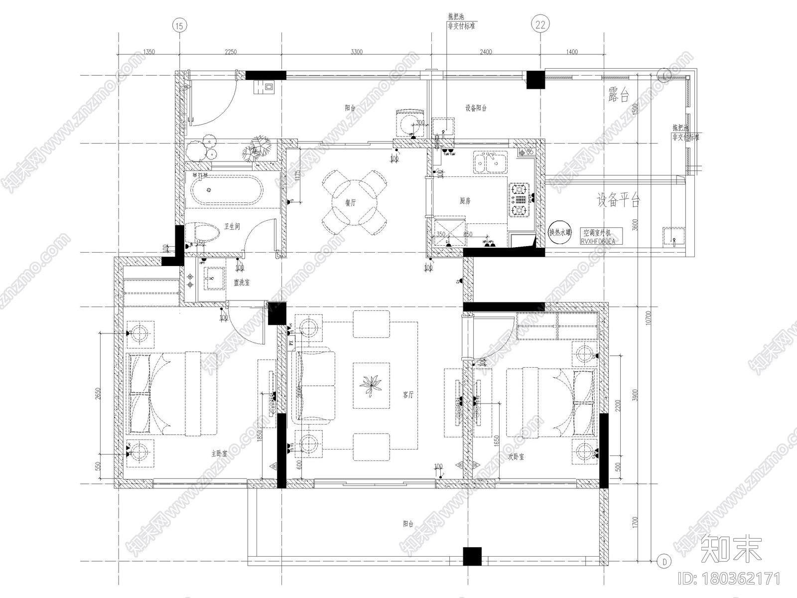 [上海]102㎡现代二居家装样板房装修施工图施工图下载【ID:180362171】