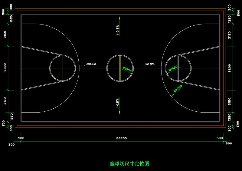 篮球场平面cad素材cad施工图下载【ID:149707156】