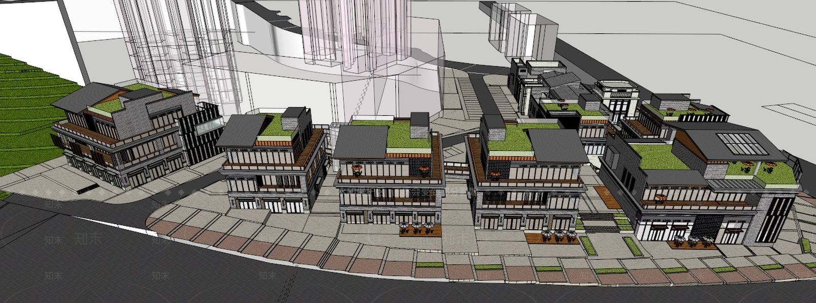新中式商业街+展示区SU模型下载【ID:172380151】
