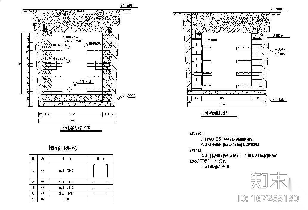 电缆沟施工详图cad施工图下载【ID:167283130】