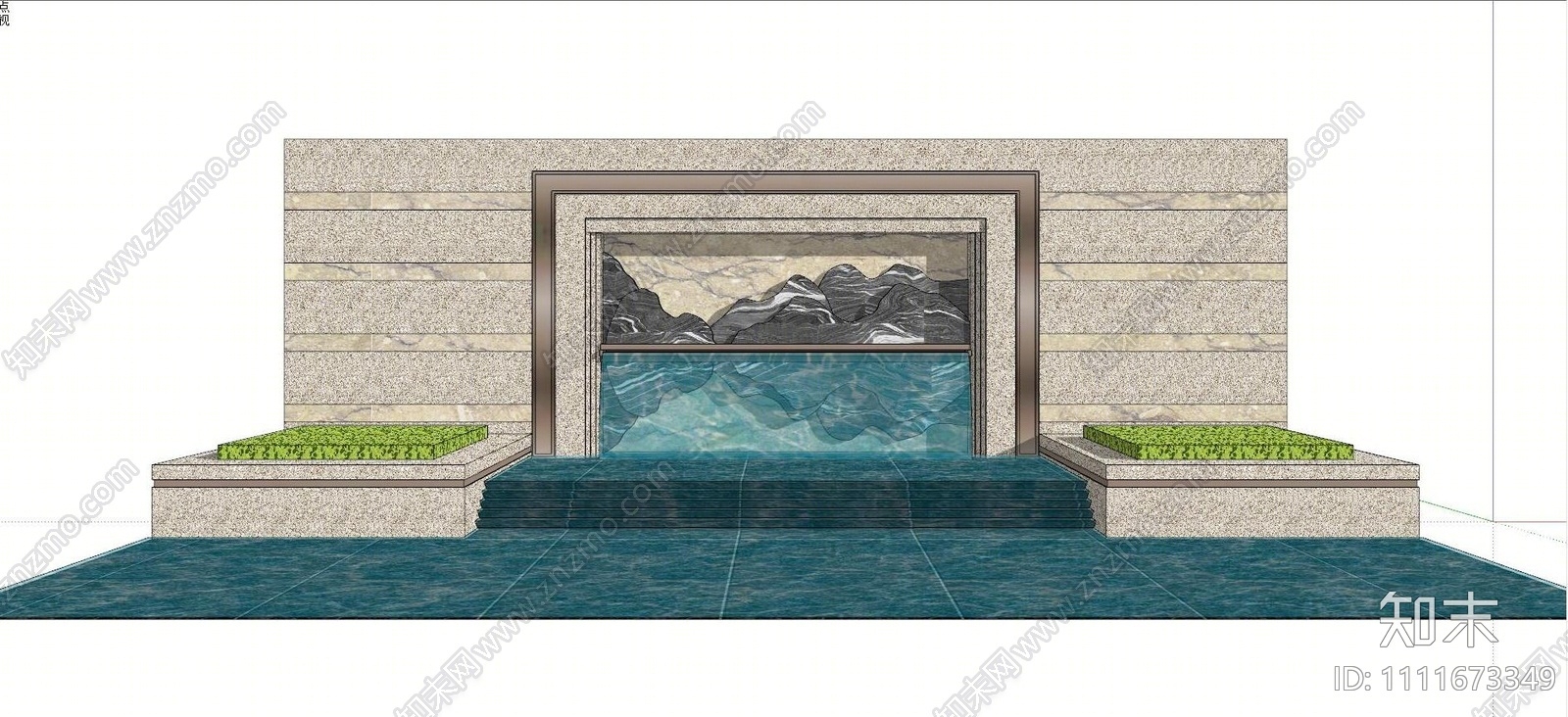 新中式山水景墙SU模型下载【ID:1111673349】