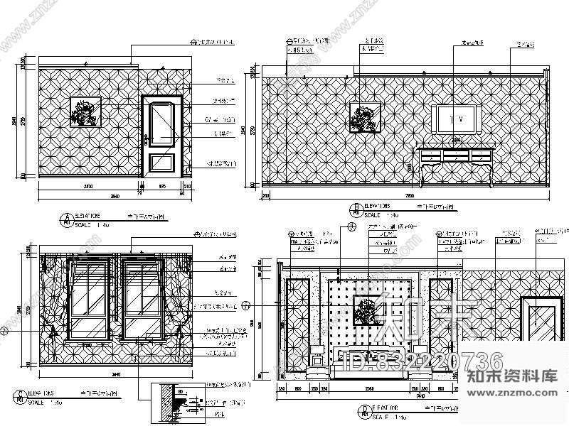 图块/节点简欧主卧室立面图cad施工图下载【ID:832220736】