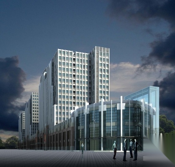 [郑州]某十六层SOHO办公楼建筑扩初图（含效果图）cad施工图下载【ID:167230116】