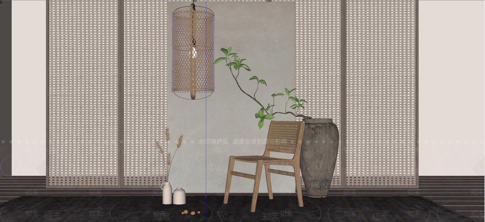 侘寂风实木休闲椅SU模型下载【ID:1124489788】