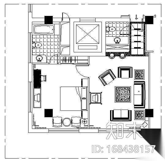 一些标准客房的家私布置图cad施工图下载【ID:168438157】