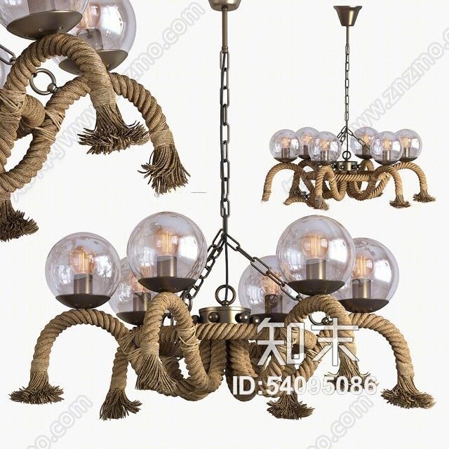 现代工业风麻绳吊灯3D模型下载【ID:54095086】