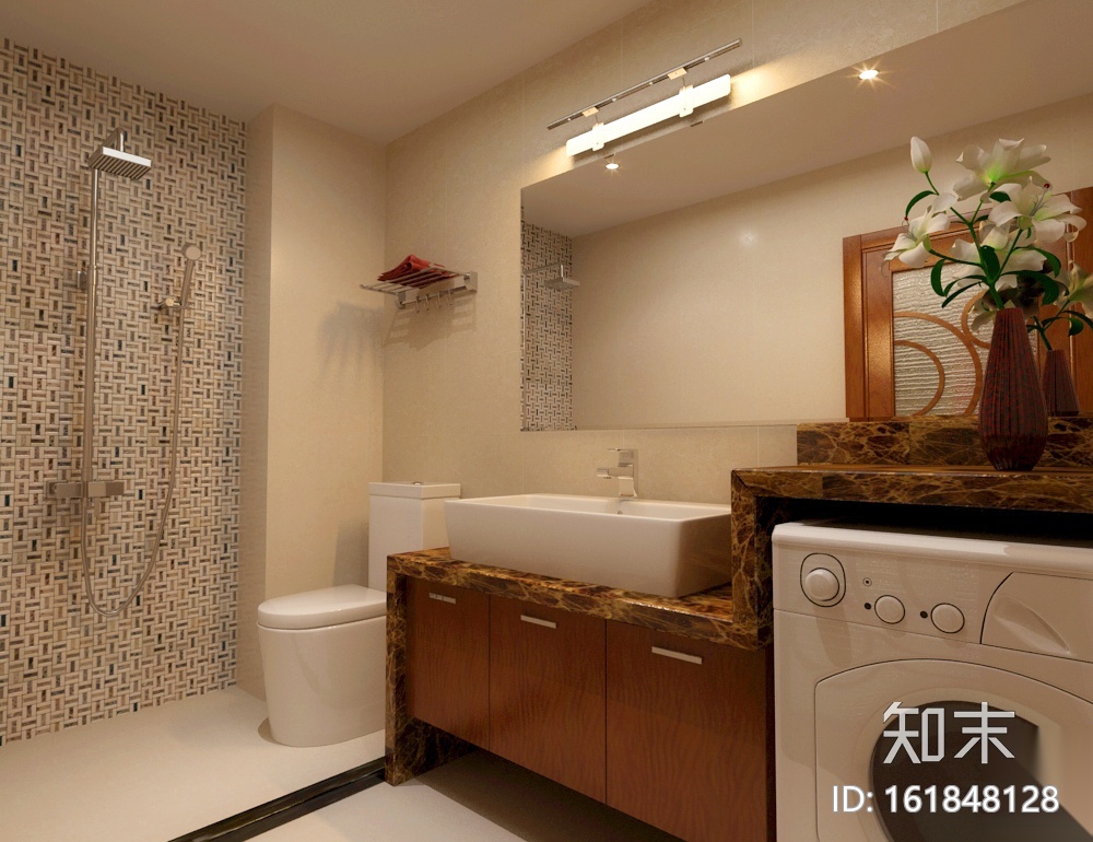 [北京]花园小区现代风格温馨三居室装修图（含效果图）施工图下载【ID:161848128】