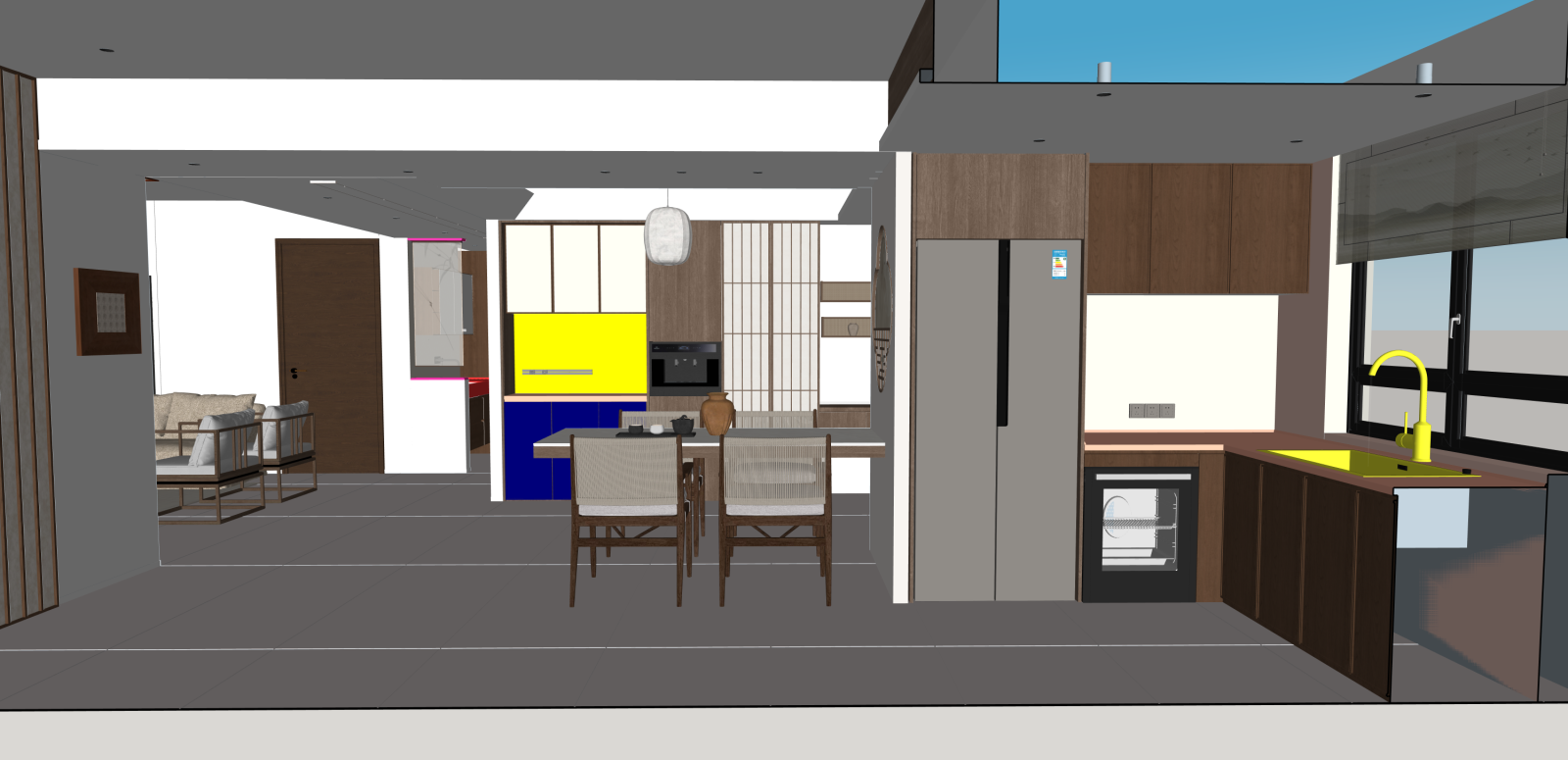 新中式家居餐厅SU模型下载【ID:1215967309】