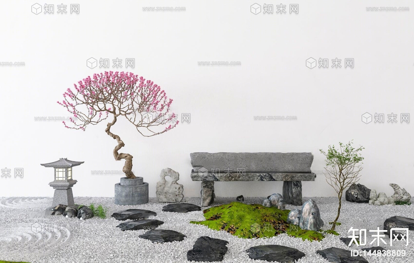 新中式绿植石头3D模型下载【ID:144869840】