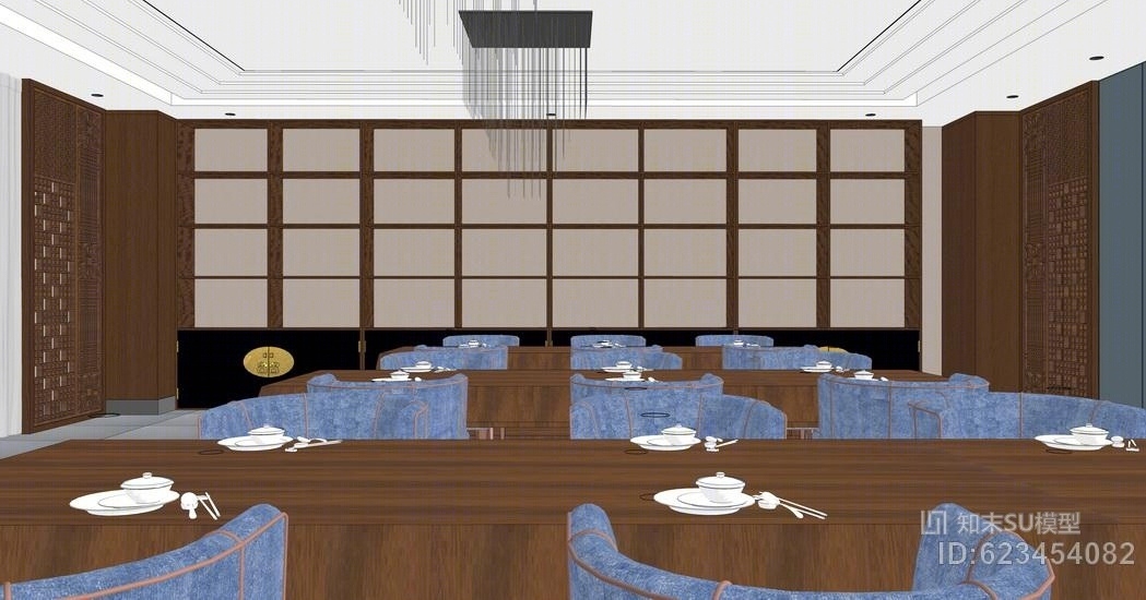 新中式餐厅SU模型下载【ID:623454082】