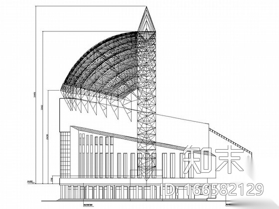 职业学院体育场看台膜结构图纸cad施工图下载【ID:166582129】