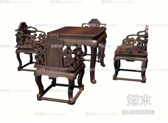 传统中式原木色木艺椅子茶几组合3D模型下载【ID:40335006】