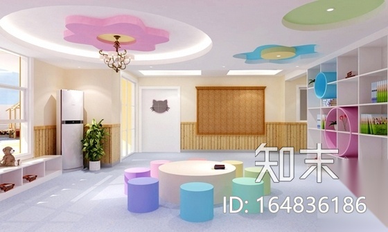 [原创]活泼可爱粉嘟嘟幼儿园装修施工图（含效果图）施工图下载【ID:164836186】