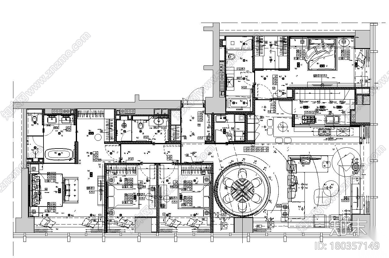 大都会 ·滨江豪宅样板房全套CAD施工图设计施工图下载【ID:180357149】