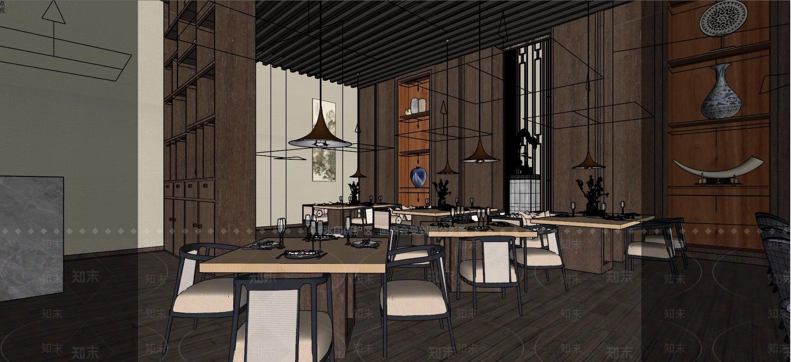 新中式酒店中餐厅SU模型下载【ID:1108947135】