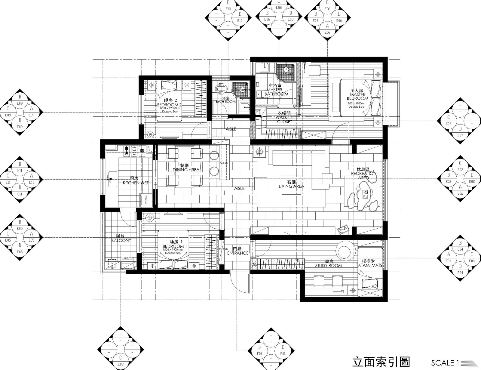 现代简约风格三居室住宅全套施工图+效果图cad施工图下载【ID:160073103】