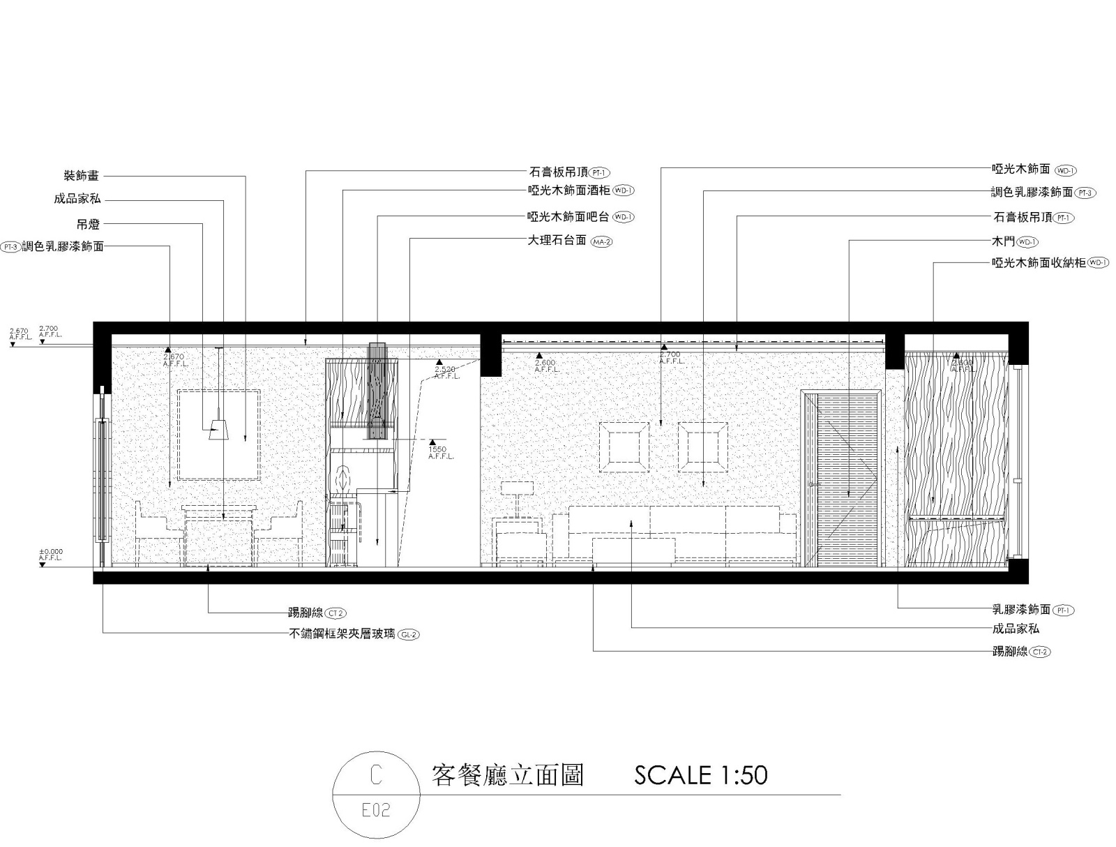 现代简约风格三居室住宅全套施工图+效果图cad施工图下载【ID:160073103】