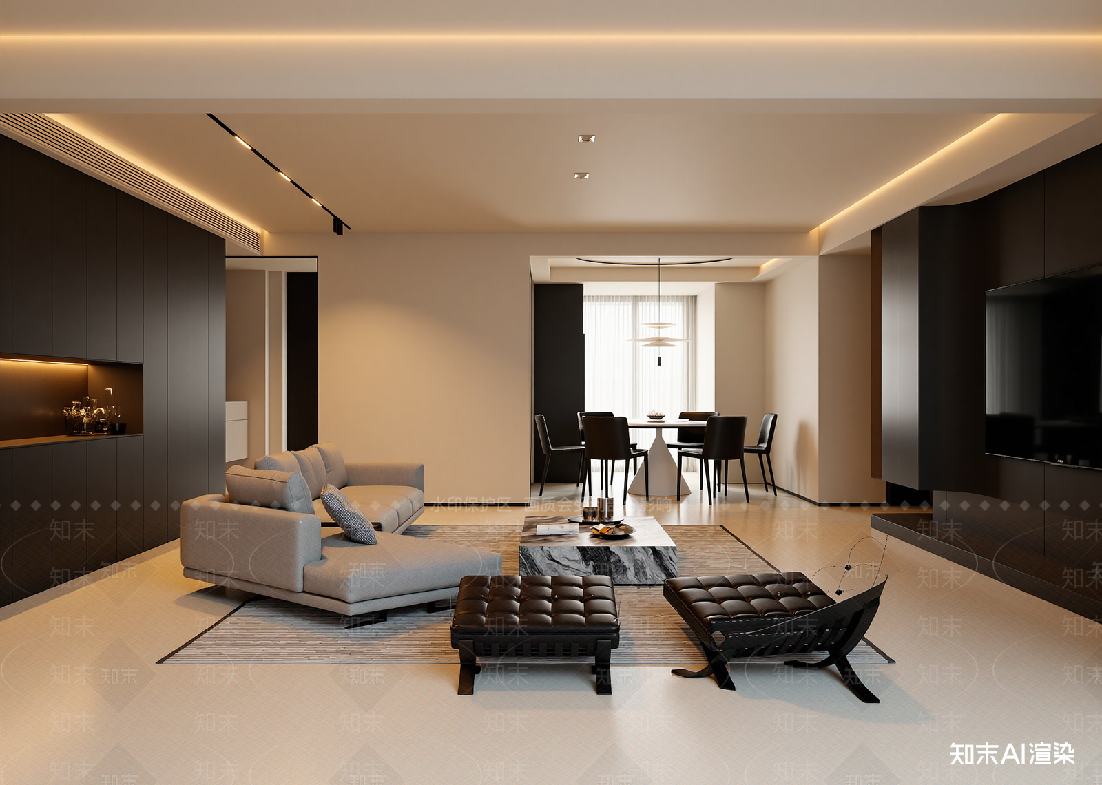 现代客餐厅3D模型下载【ID:1214678386】