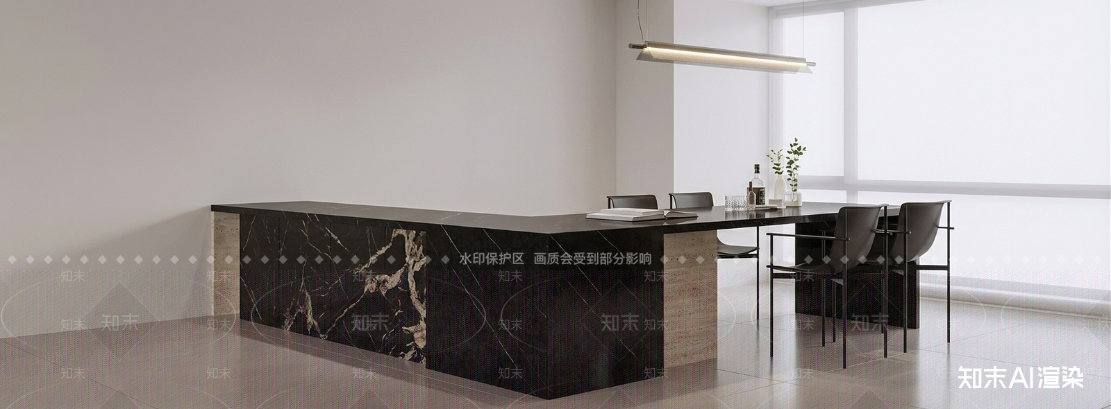 现代西餐厅3D模型渲染效果图