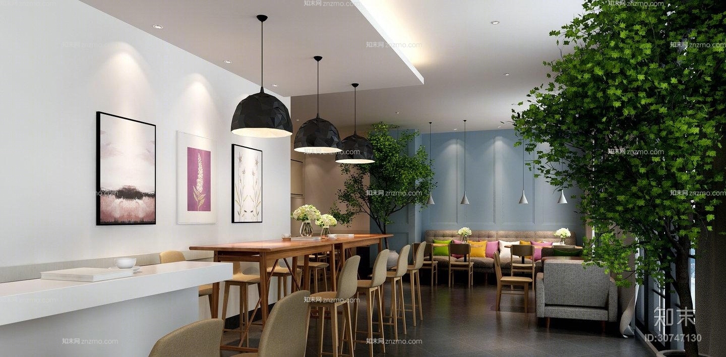 北欧棕色布艺沙发茶几组合3D模型下载【ID:30747130】